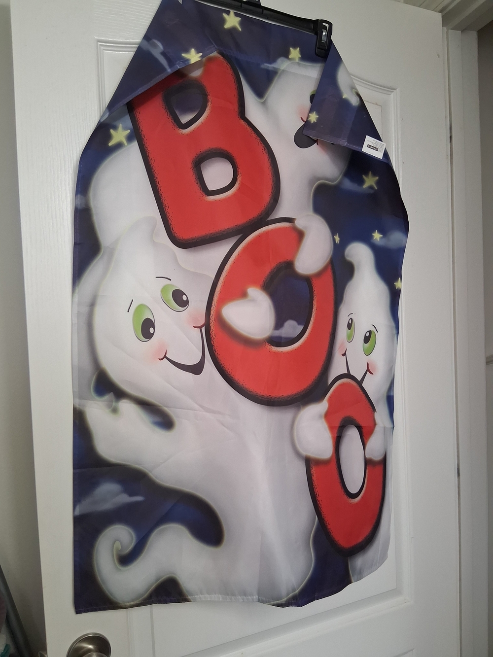 Kids Halloween Ghost Cape - Blue/White with Red "BOO" Print